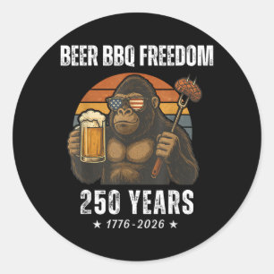 Beer BBQ Freedom Bigfoot US Flag Patriotic America Classic Round Sticker
