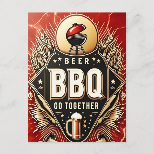 Beer & BBQ Go Together Postcard (Front)