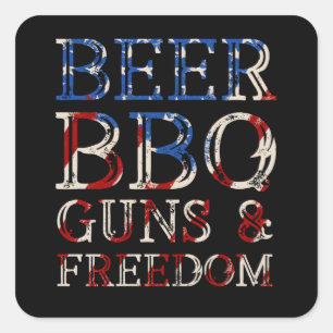 Beer BBQ Guns Freedom Square Sticker