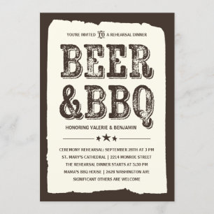 Beer & BBQ   Rustic Rehearsal Dinner Invitation