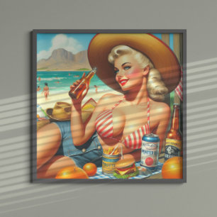 Beer Beach Pin-up Poster