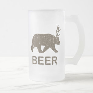 Beer Bear Deer Frosted Glass Beer Mug