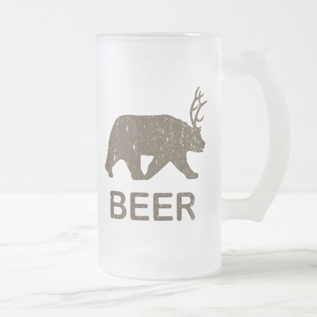 Beer Bear Deer Frosted Glass Beer Mug (Right)