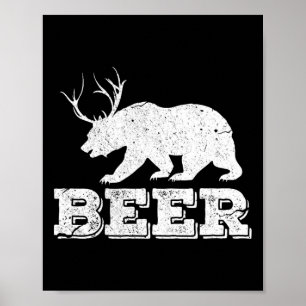 Beer Bear Deer Funny Hunting Vintage Poster