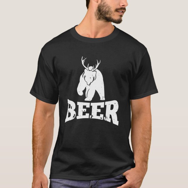 Beer Bear Deer Hunting Party Pun Adults T-Shirt (Front)