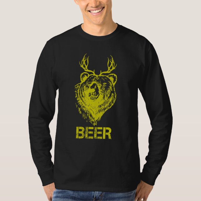 Beer, Bear Deer Mix Funny T-Shirt (Front)