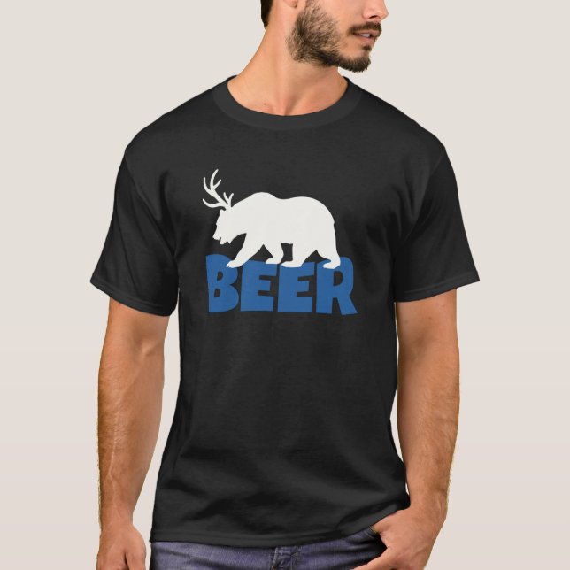 Beer Bear with Antlers T-Shirt (Front)