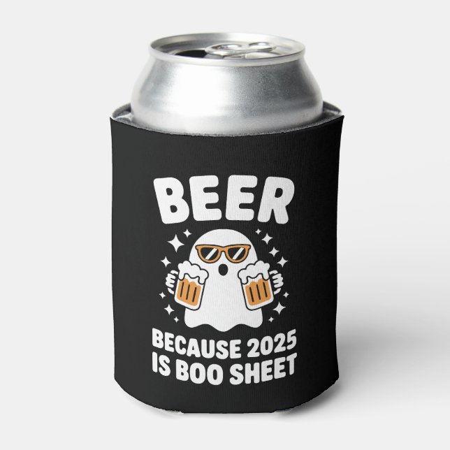 Beer Because 2025 Is Boo Sheet Funny Halloween Can Cooler (Can Front)