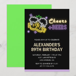 Beer Black Chalkboard Green Adult 89th birthday Invitation