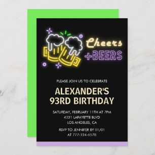Beer Black Chalkboard Green Adult 93rd birthday Invitation