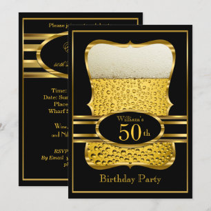 Beer Black Gold Birthday Party Invitation