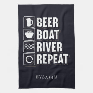 Beer Boat River and Drinking Personalised Tea Towel