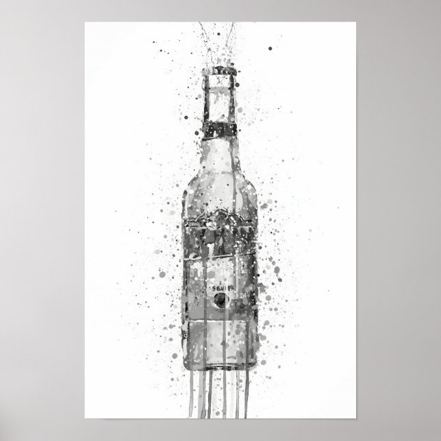 Beer Bottle Aztec Gold Grey Poster (Front)