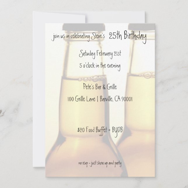 Beer Bottle Birthday Party Invitations (Front)