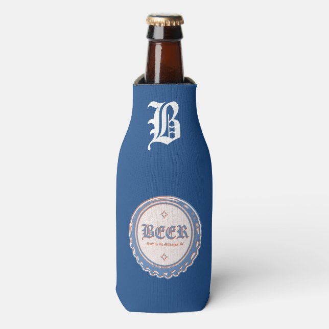 Beer Bottle Cap Blue/White Bottle Cooler (Bottle Front)