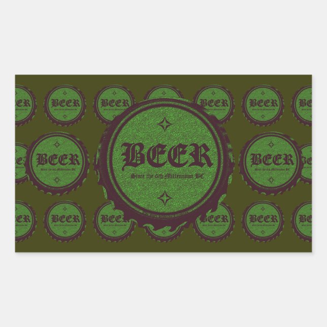 Beer Bottle Cap Green Rectangular Sticker (Front)