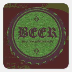 Beer Bottle Cap Green Square Sticker