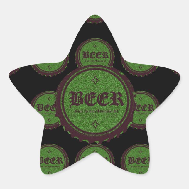 Beer Bottle Cap Green, Star Sticker (Front)