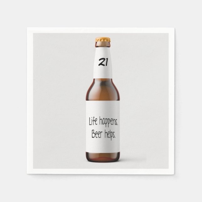 beer bottle for 21st birthday party napkin (Front)