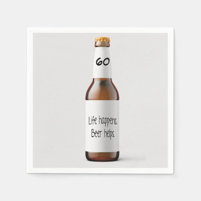 beer bottle for 60th birthday party napkin (Front)