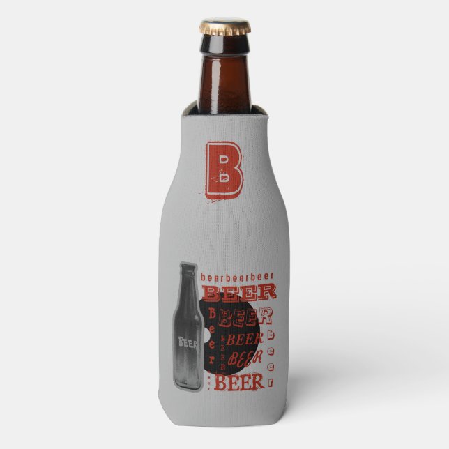 Beer Bottle Multi-Text Grey/Black/Orange Bottle Cooler (Bottle Front)