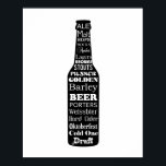 Beer bottle print or poster with beer terms<br><div class="desc">This is a fun print for someone looking for a print for a man cave.  It features a silhouette of a beer bottle with a list of beer words.</div>