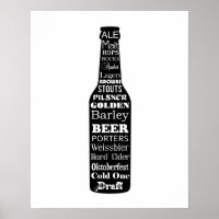 Beer bottle print or poster with beer terms