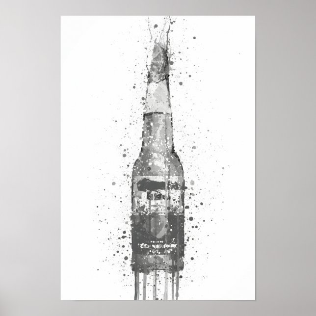 Beer Bottle Wall Art Print 'Lime' Grey  (Front)