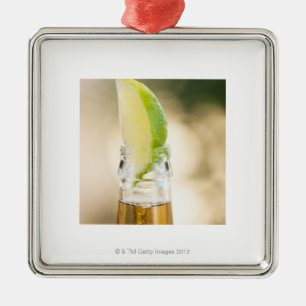 Beer bottle with lime wedge metal tree decoration