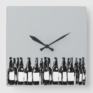 beer bottles square wall clock