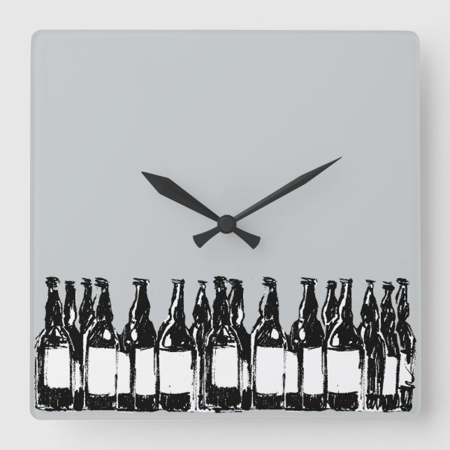 beer bottles square wall clock (Front)