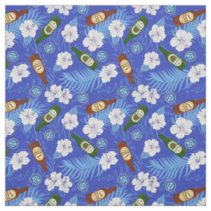 Beer Bottles Tropical Flowers Blue Hawaiian Shirt Fabric
