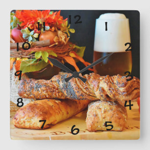 Beer, Bread and Fall Square Wall Clock