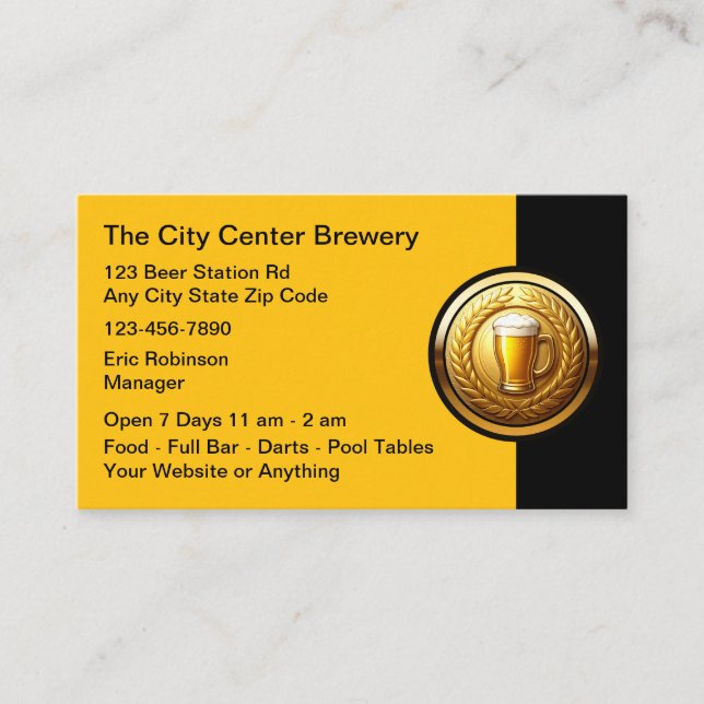 Beer Brewery Bar Classy Business Cards (Front)
