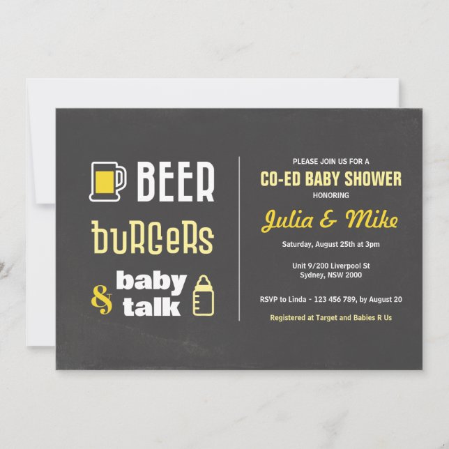Beer Burgers & Baby Talk, Baby Shower Invitation (Front)