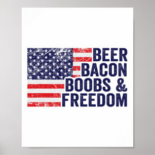 Beer Bycon Breast And Freedom - Funny Usa Flag Bbq Poster