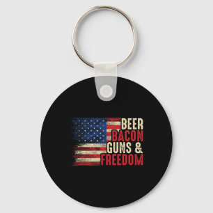 Beer Bycon Guns And Freedom - Bbq Vintage Usa Flag Key Ring