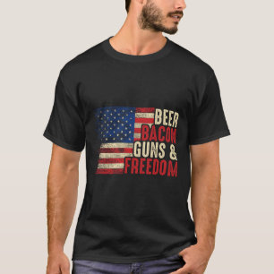 Beer Bycon Guns And Freedom - Bbq Vintage Usa Flag T-Shirt