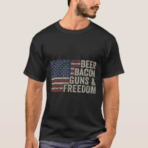 Beer Bycon Guns And Freedom - Bbq Vintage Usa Flag T-Shirt