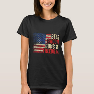 Beer Bycon Guns And Freedom - Bbq Vintage Usa Flag T-Shirt