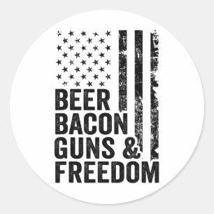 Beer Bycon Guns And Freedom Usa Bbq American Flag Classic Round Sticker