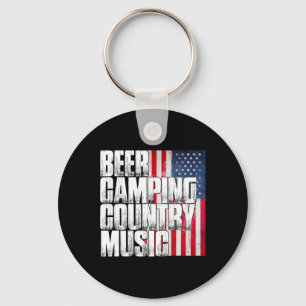 Beer Camping Country Music Patriotic American Flag Key Ring