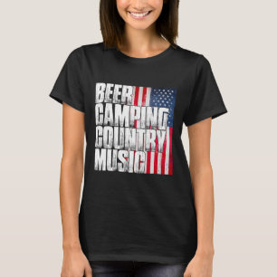 Beer Camping Country Music Patriotic American Flag T-Shirt
