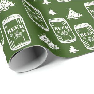 Beer Can Christmas Tree on green Wrapping Paper