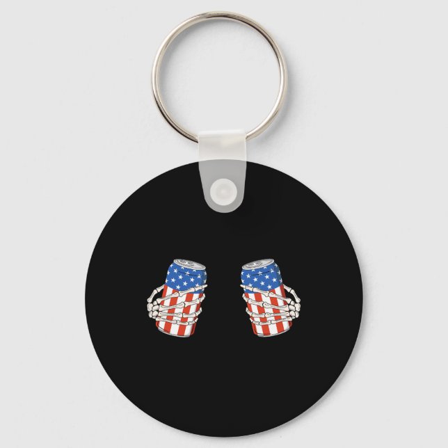 Beer Can Skeleton Hand Funny 4th Of July American  Key Ring (Front)