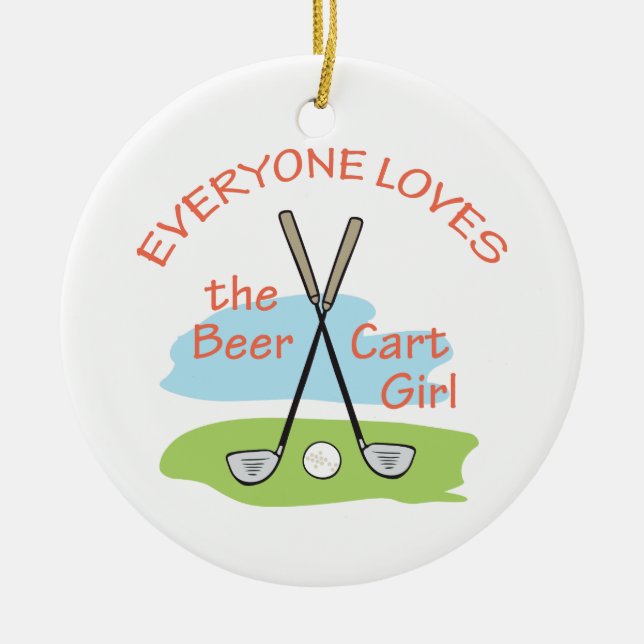 Beer Cart Girl Ceramic Tree Decoration (Front)