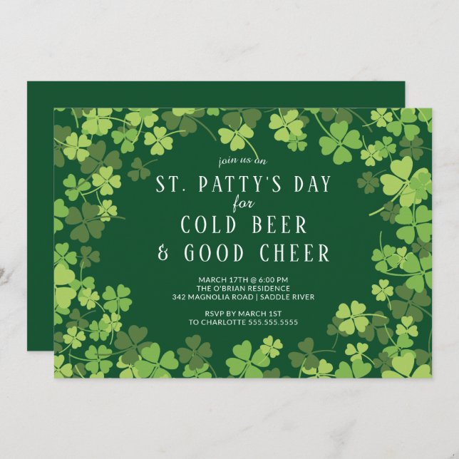 Beer & Cheer St. Patty's Day Party Invitation (Front/Back)
