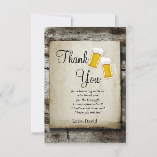 beer, cheers rustic country thank you card