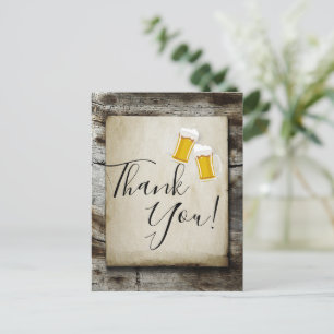 beer, cheers, rustic country thank you card