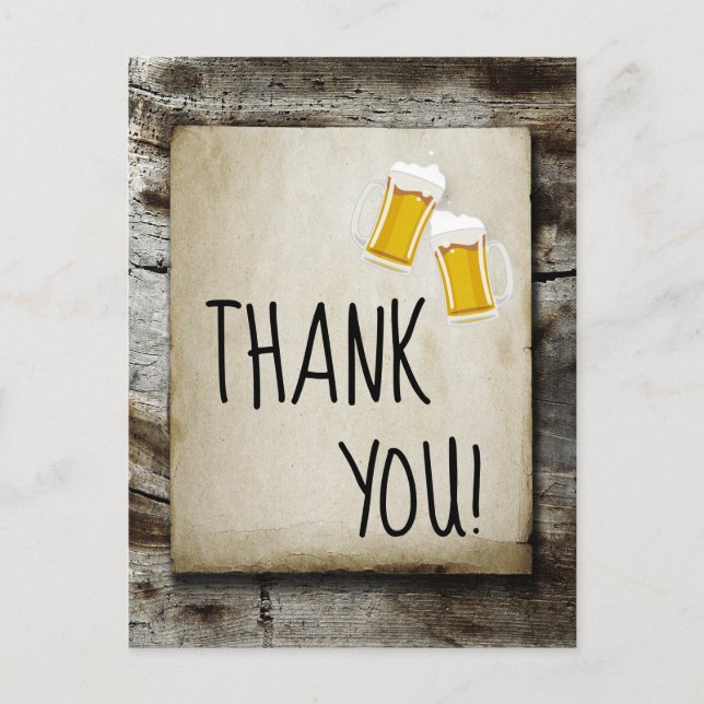 beer, cheers, rustic country thank you card (Front)